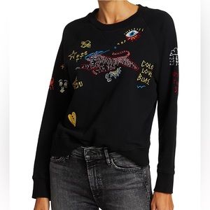 MOTHER Black Embroidered Spooky Crewneck Sweatshirt Size Small